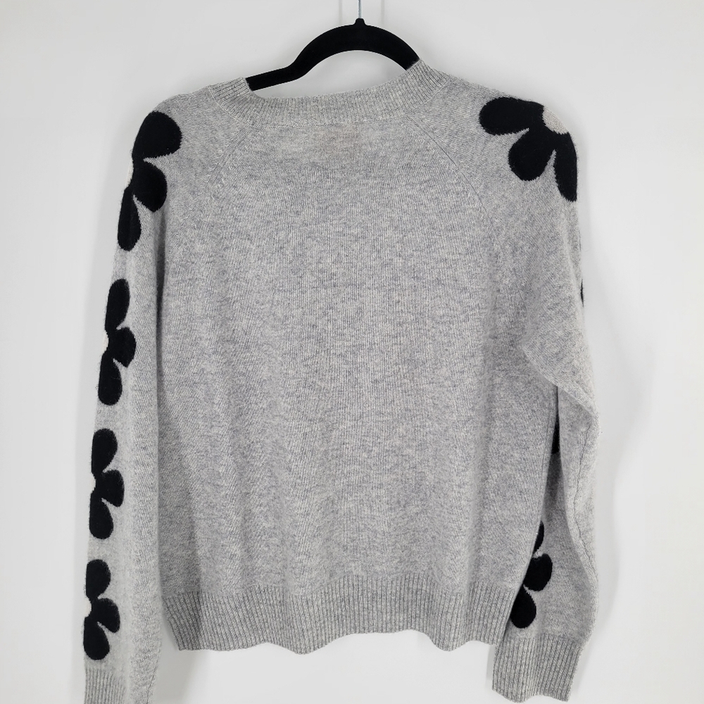 Cynthia Rowley 100% 2-ply Cashmere Floral Grey Sweater Size L New - Picture 4 of 6